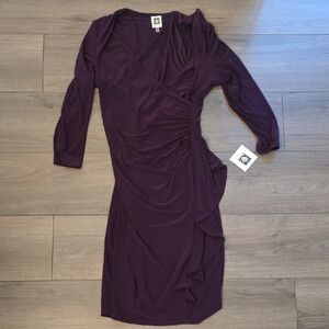 Anne Klein Deep Purple Long Sleeve Dress